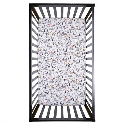 White Microfiber Baby Crib Sheet with Snoopy and Woodstock Design