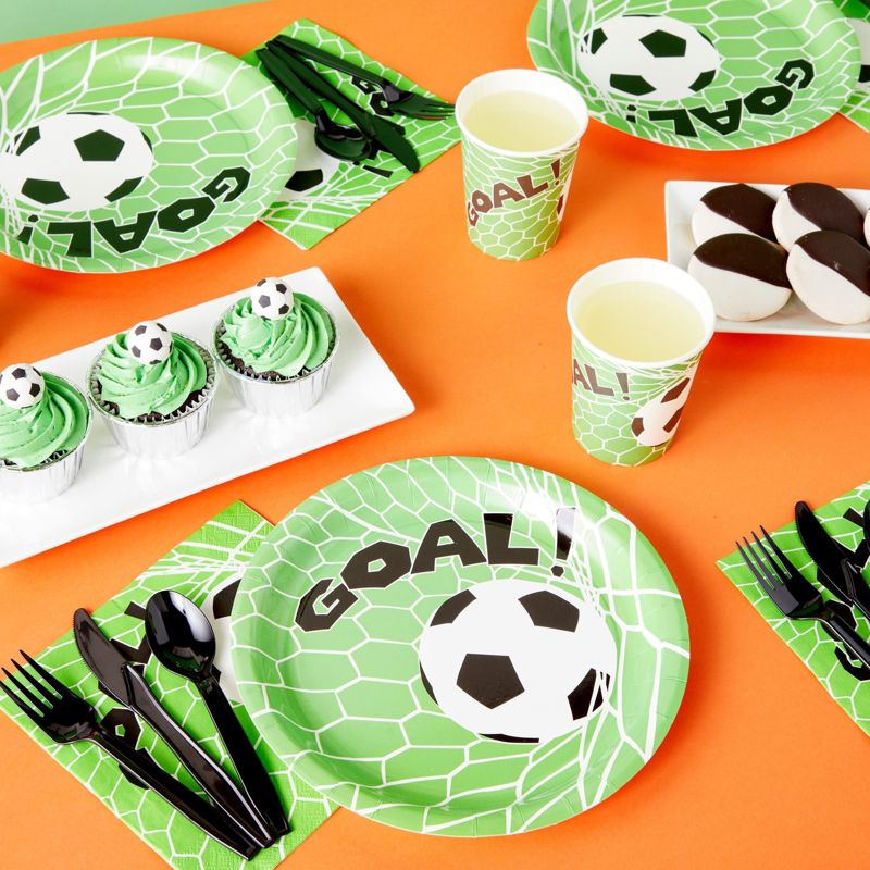 Juvale 144-Piece Soccer Themed Birthday Party Supplies, Bundle Includes Paper Plates, Napkins, Cups, and Plastic Cutlery (Serves 24), 3 of 9