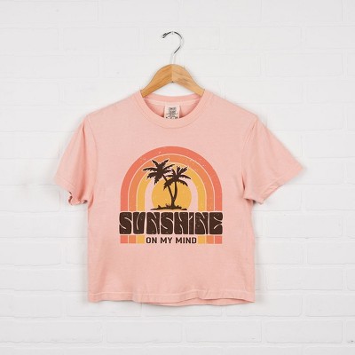 Simply Sage Market Women's Sunshine On My Mind Rainbow Short Sleeve Relaxed Fit Cropped Tee