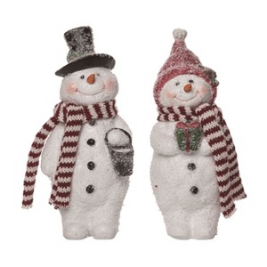 Transpac Resin Flocked Snowman Decor Set of 2 Christmas Home Decorations - 1 of 1