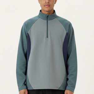Anna-Kaci Active Men's Long Sleeve Quarter Zip Pullover with Color Block Panels and Stand Collar - 1 of 4