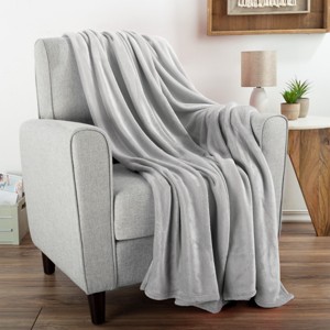 Hastings Home Oversized Flannel Fleece Throw Blanket - 60" x 70", Dawn Gray - 1 of 4