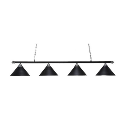 Toltec Lighting Oxford 4 - Light Island Pendant Light in  Chrome/Matte Black with 14” Matte Black Cone Metal Shade  Shade