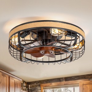 Airsurfer 19-In Matte Black Low Profile Flush Mount Ceiling Fan with Light, Dark Walnut Blades, Remote Controlled, 7-Blade Cage Design - 1 of 4