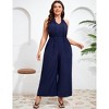 Womens Tie Knot Wide Leg Jumpsuit Plus Size Summer Dressy Sleeveless Frill Trim Patchwork Jumpsuit Casual Jumpsuits Outfits - 4 of 4
