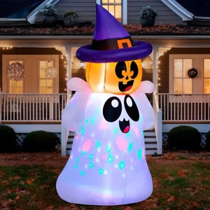 Halloween Inflatable Outdoor Decor, Blow Up Yard Decoration Ghost with Colorful LEDs - 1 of 3