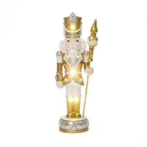 LuxenHome Lighted Silver and Gold Nutcracker Soldier with Scepter, Christmas Decoration - 1 of 4
