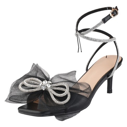 Black evening outlet pumps with rhinestones