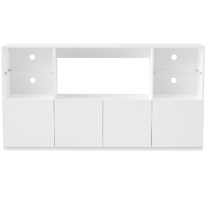 PDTEND 67.7 in. High Gloss TV Stand with LED Lights for TVs up to 75, White