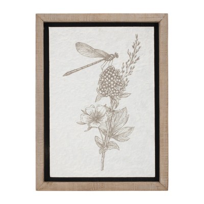 Set of 3 Beige and White Floral Insect Canvas Prints with Fir Wood Frames