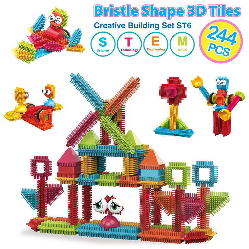 Contixo STEM Building Toys, ST7 244 pcs Bristle Shape 3D Tiles Building Set, 2 of 13