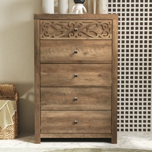 Galano Lophelia 5 Drawer 29.6 in. Wide Chest of Drawer in Dusty Gray Oak, Knotty Oak - 1 of 4