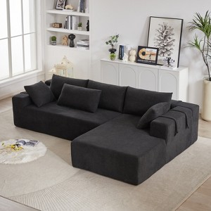 TiramisuBest 108" Modular L-Shaped Upholstered Sectional Sofa Set w/Right Chaise,6 Pillows&Free Combination for Living Room&Bedroom,Black - 1 of 4