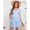 Womens Summer V Neck Short Sleeve Frill Shirred Jumpsuit Casual Beach Rompers with Pockets - 4 of 4