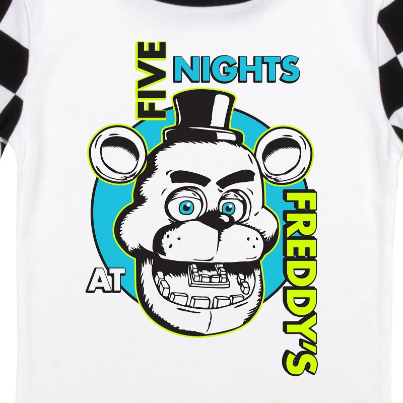Five Nights At Freddy's Freddy Fazbear Face Youth Boy's Black & White Checkered Short Sleeve Shirt & Sleep Pants Set, 3 of 5