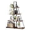 4 Tier Sailboat Design Ladder Bookcase, Unique Triangular Wooden Bookshelf with Metal Frame, Black Modern Tall Bookcase - 3 of 4