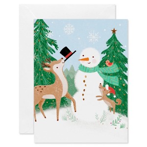 10ct Blank Christmas Cards Boxed with Envelopes Festive Snowman and Friends - 1 of 4