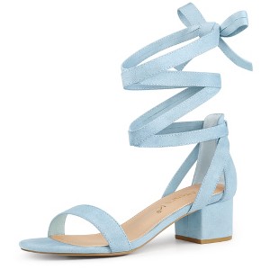 Allegra K Women's Open Toe Block Heel Lace Up Sandals - 1 of 4