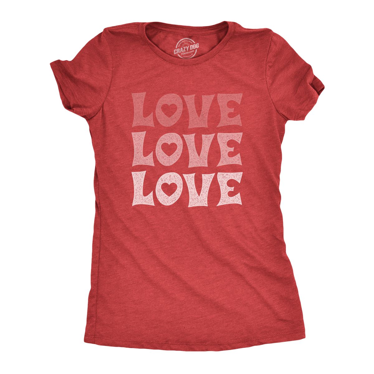Womens Love Love Love T Shirt Cute Hearts Valentines Day Graphic Novelty Tee for Ladies - Crazy Dog Women's T Shirt for Valentines Gift Red M