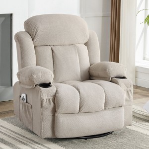 PAGED Modern Swivel Massage Recliner Chair with Heating, Rocking Chair with 2 Cup Holders, Side Pocket and USB Port for Living Room, Bedroom - 1 of 4