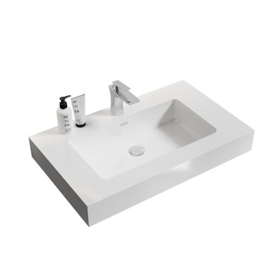 Vynxaria 29.9"L x 18.1"W Glossy White Solid Surface Drop-In Bathroom Sink with Overflow