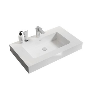 Vynxaria 29.9"L x 18.1"W Glossy White Solid Surface Drop-In Bathroom Sink with Overflow - 1 of 4