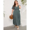 Garvee Women Plus Size V Neck Wrap Maxi Dress High Waist Ruffle Summer Casual Dress with Belt Short Sleeve - 4 of 4