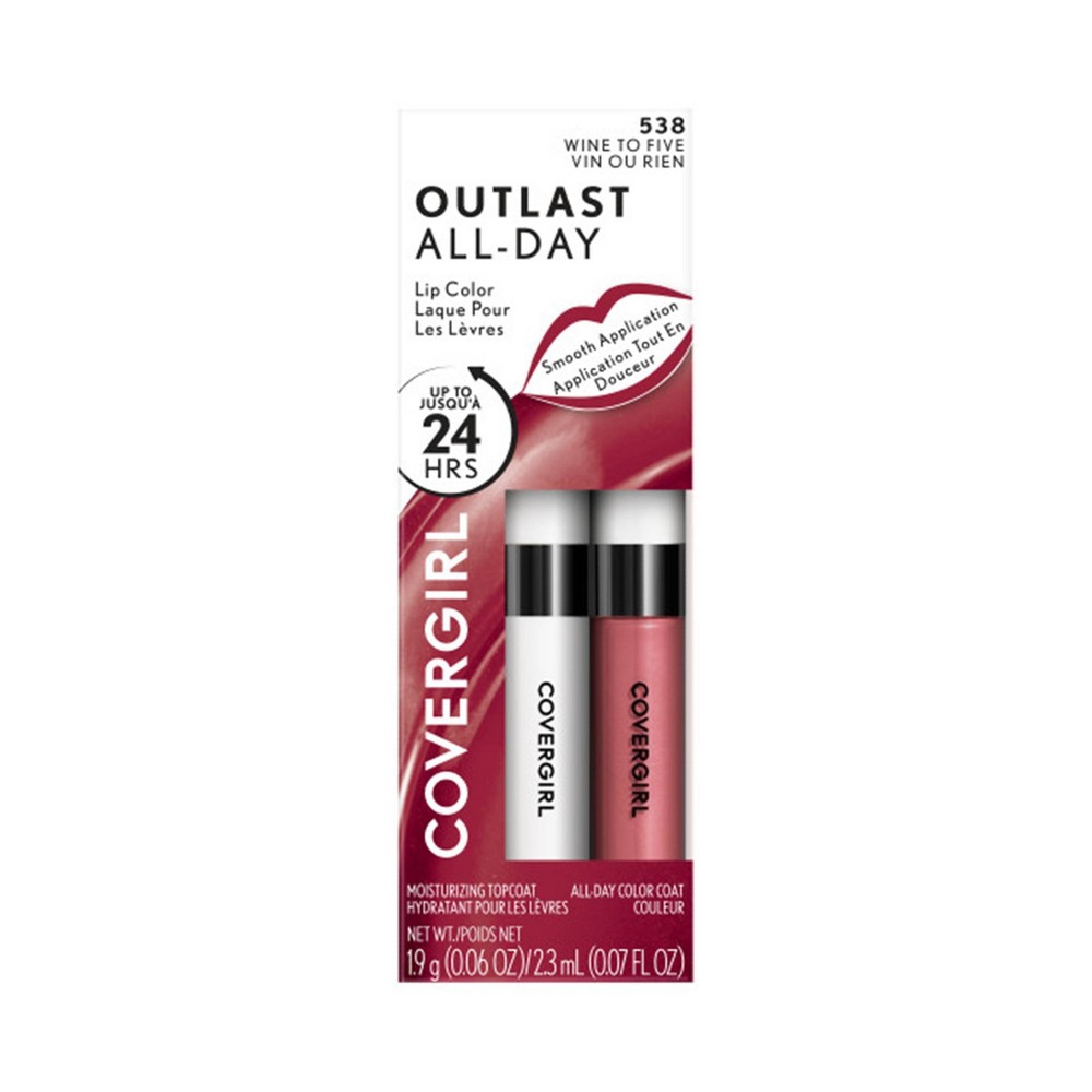 Photos - Lipstick & Lip Gloss CoverGirl Outlast All-Day Lip Color with Topcoat - Wine To Five 538 - 0.07 fl oz 