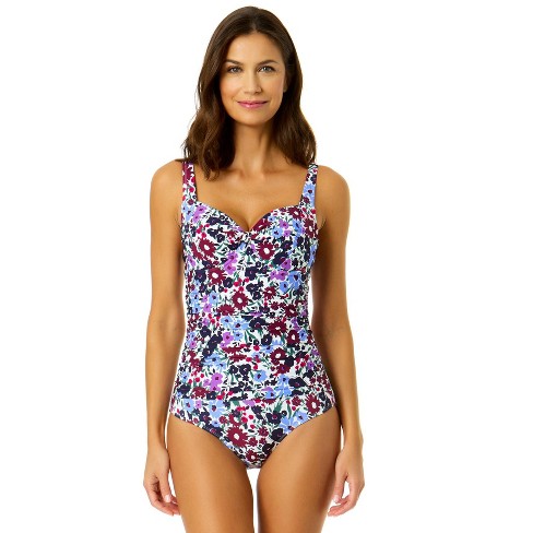 Anne Cole Women's Meadow Bouquet Retro Twist Front Shirred One Piece  Swimsuit - Multi 8 : Target