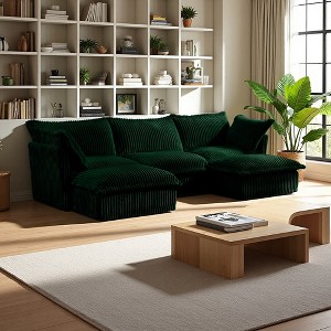 120" Corduroy Slipcovered U-Shaped Modular Sectional Sofa with French Edges & Removable Covers - 1 of 4