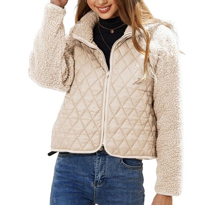 Women's Zipper Front Cardigans Casual Fashion Fall Solid Warm Cardigans Long Sleeve Plush Patchwork Coats Outerwear