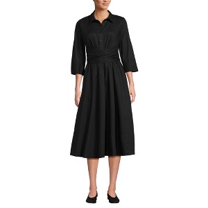 Lands' End Women's Poplin Midi Wrap Front Dress - 1 of 4