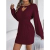 Womens Cable Knit Dress Lantern Sleeve Casual Bodycon Sweater Dress - 2 of 4