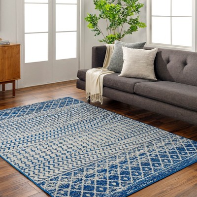 Mark & Day Louise 2'7"x7'6" Runner Woven Indoor Area Rugs Dark Blue: Geometric Pattern, Stain-Resistant, Traditional Style