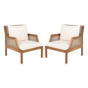 Christopher Knight Home Grania Patio Rattan and Acacia Wood Club Chair with Cushion, Brown/Cream - 1 of 4