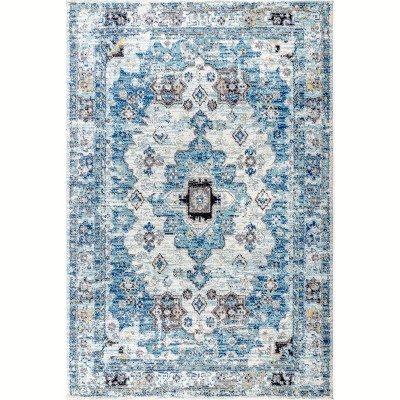 Modern Vintage Medallion Blue Synthetic 4' x 6' Area Rug