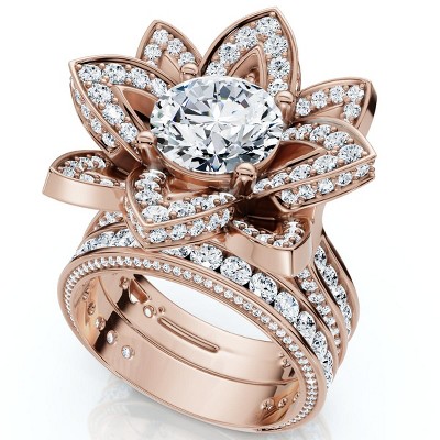 Pompeii3 Certified 4 3/8 Ct Floral Halo Diamond Engagement Ring 14k Gold or Pt Lab Created