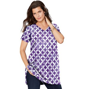 Roaman's Women's Plus Size Short-Sleeve V Neck Ultimate Tunic - 1 of 4