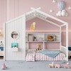 KWPZQEB House Shape Montessori House Bed, Wood Floor Bed with Storage Rack and Roof, Playhouse Bedframe for Kids, No Box Spring Needed - 2 of 4