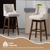 360 Degrees Swivel Bar Stool Set Of 2,Kitchen Chair With Footrest And Wood Legs,Linen Fabric Fixed Counter Height Chair-Cuddlewood - 3 of 4