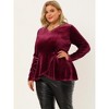 Agnes Orinda Women's Plus Size V Neck Tulip Hem Long Sleeve Peplum Velvet Blouses - 4 of 4