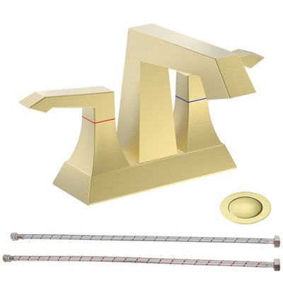 2-Handle Heavy Duty Bathroom Faucet with Drain and Supply Kits, Modern Style Lavatory Deck Mounted Faucet