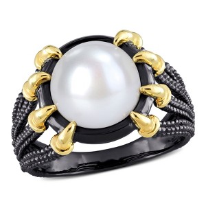 EVERLY JEWELRY | Black Rhodium Plated Yellow Plated Sterling Silver 10.5-11mm Cultured Freshwater Pearl Multi-Shank Ring - 1 of 4