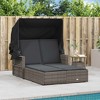 vidaXL Double Sun Lounger with Canopy-Gray Poly Rattan, Adjustable Backrest, Washable Cushions, Outdoor/Patio/Garden Day Bed - 3 of 4