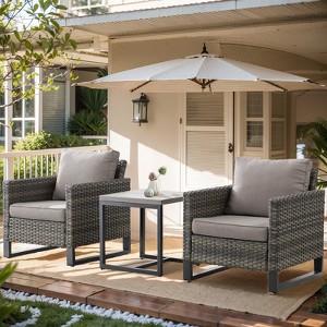 Buenhomino 3 Pieces Patio Bistro Set, Outdoor Wicker Chairs with Side Table, All-Weather Patio Furniture Set with High Back for Garden - 1 of 4