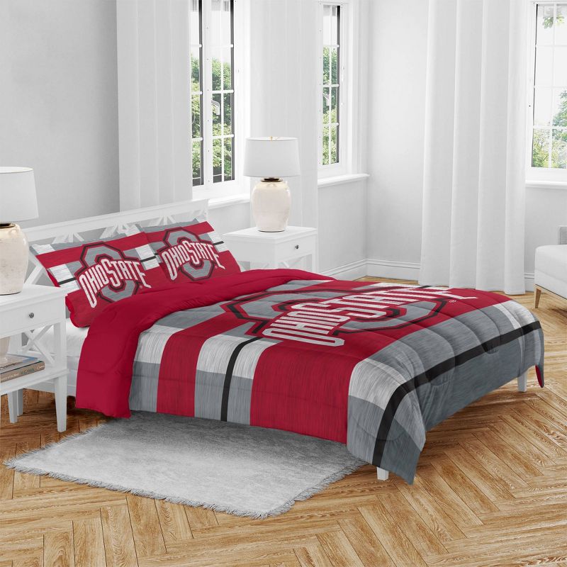 NCAA Ohio State Buckeyes Heathered Stripe Queen Bedding Set in a Bag - 3pc, 1 of 4