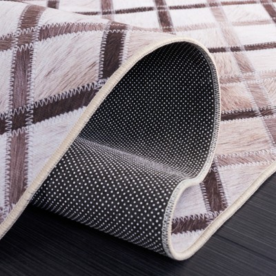 Beige and Brown Faux Fur Rectangular Washable Rug 6' x 9'