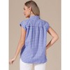 INSPIRE CHIC Women's Turndown Collar Cap Sleeve Summer Check Plaid Vintage Button Up Blouses - 3 of 4