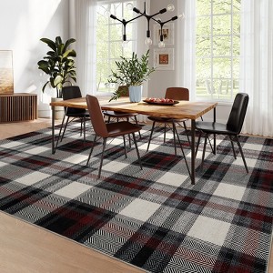 Washable Rugs for Living Room Plaid Classic Non Slip Large Rug for Bedroom Decor Soft Low Pile Carpet - 1 of 4