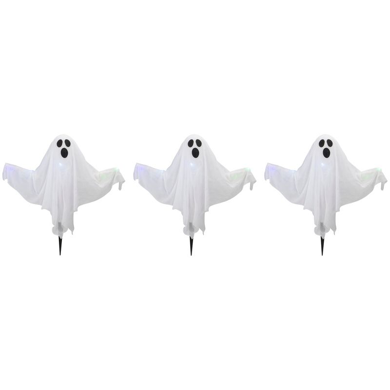 Northlight Set of 3 Lighted White Ghost Halloween Lawn Stakes 20", 1 of 4